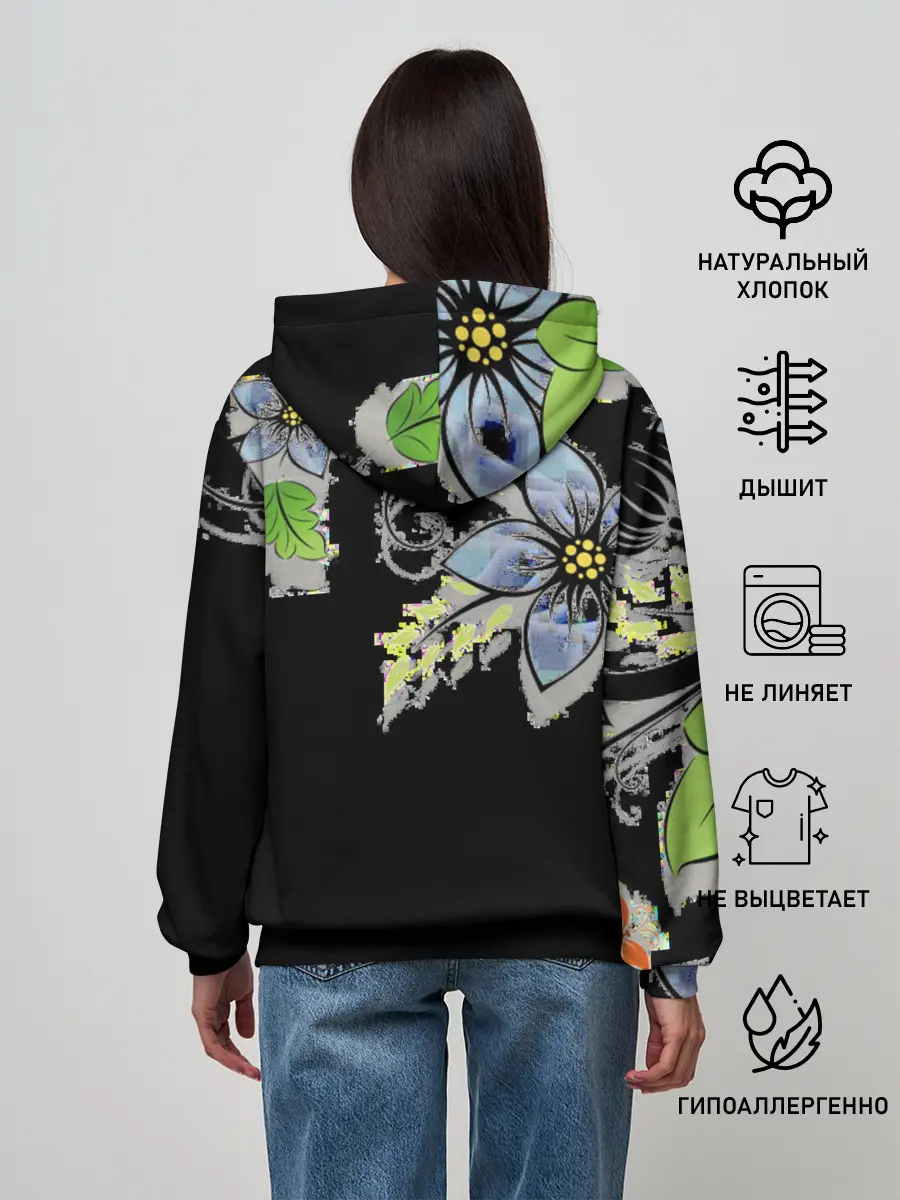 Женское худи / Цветочная композиция с бабочками