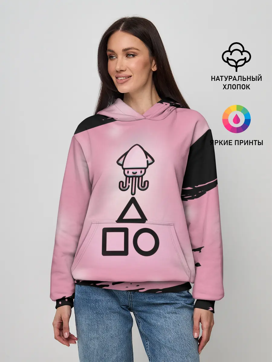 Женское худи / МИЛЫЙ КАЛЬМАР | ТРЕУГОЛЬНИК КВАДРАТ КРУГ