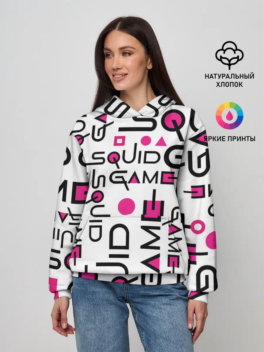 Женское худи / ИГРА В КАЛЬМАРА УЗОР И ПАТТЕРН ЛОГО