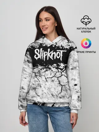 Женское худи / Надпись Слипкнот Рок Группа ЧБ | Slipknot