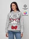 Женское худи / Белый тигр с красным бантом