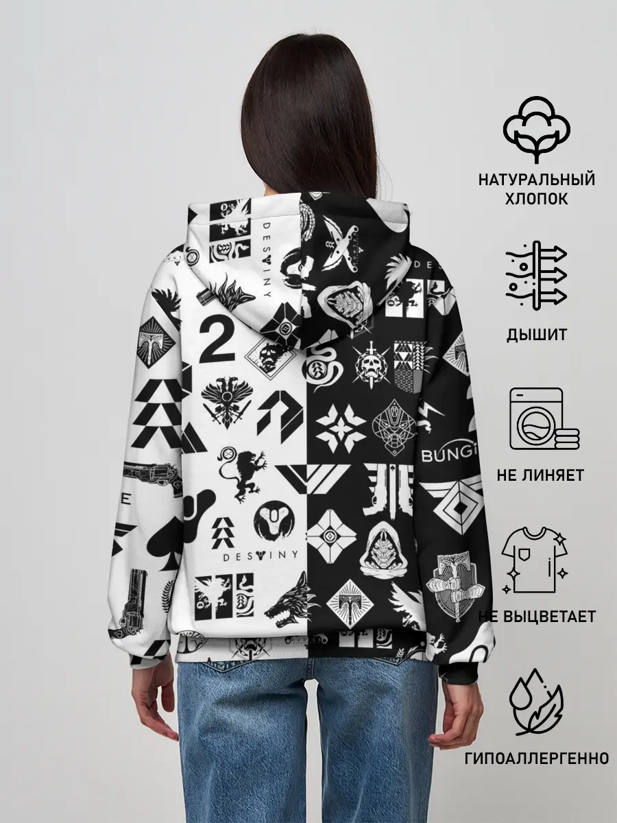 Женское худи / DESTINY LOGOBOMBING ЧЁРНО БЕЛОЕ