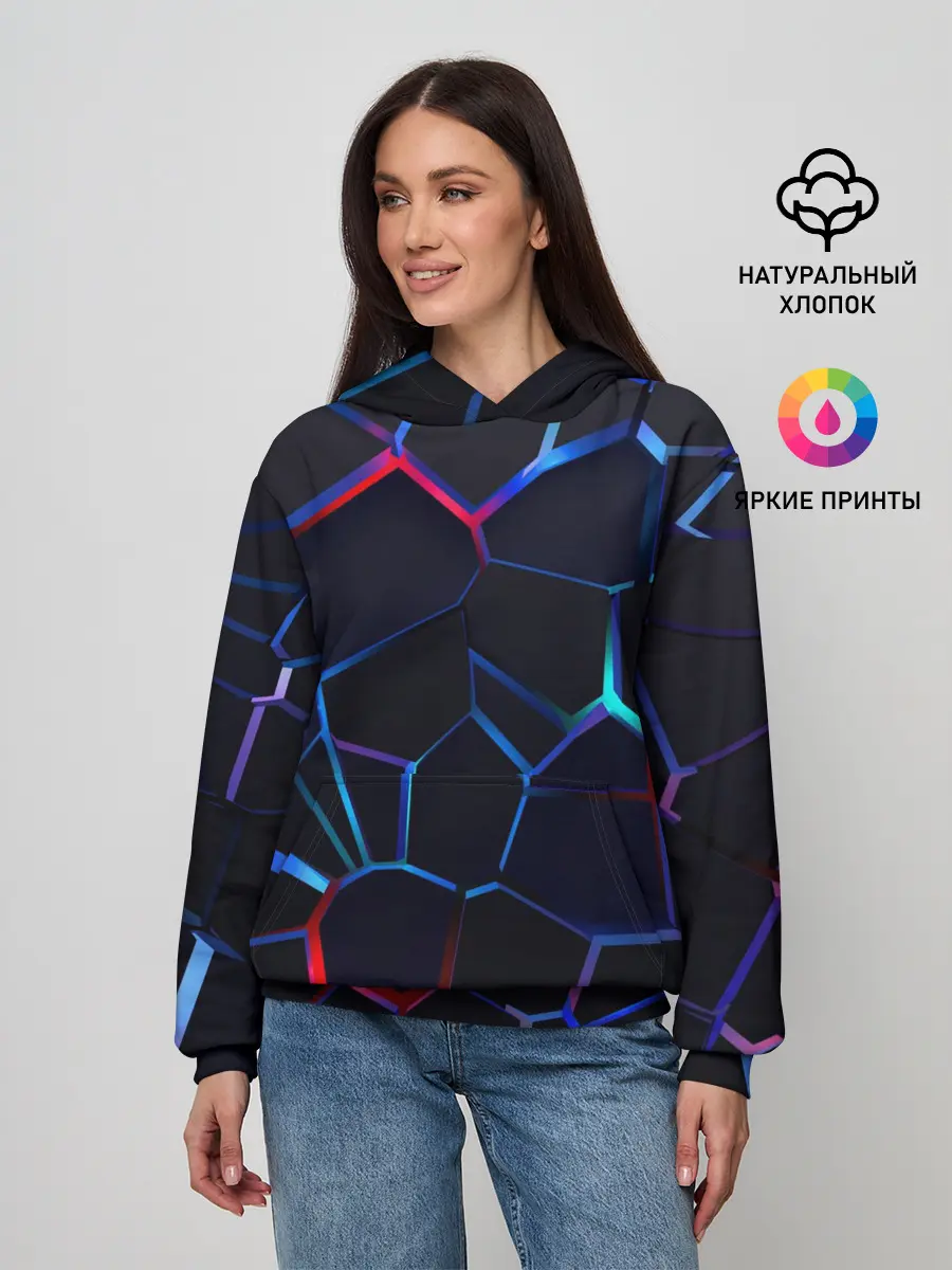 Женское худи / Неоновые 3D плиты | Неоновые плиты