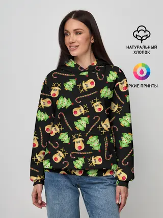 Женское худи / Олени, елки и карамель