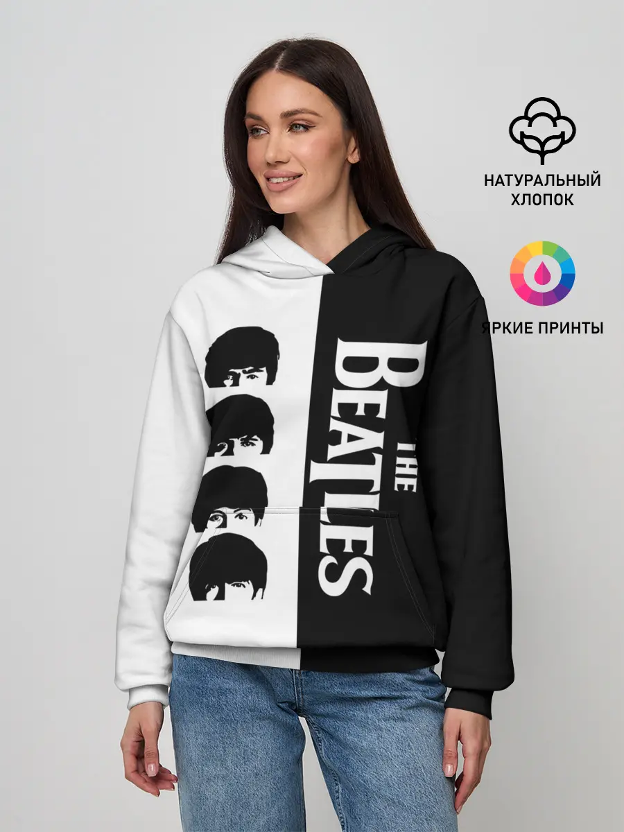 Женское худи / The Beatles черно - белый партер