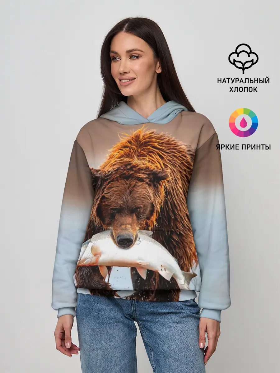 Женское худи / Медведь с рыбой во рту