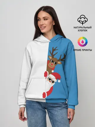 Женское худи / Крутые Санта и Олень