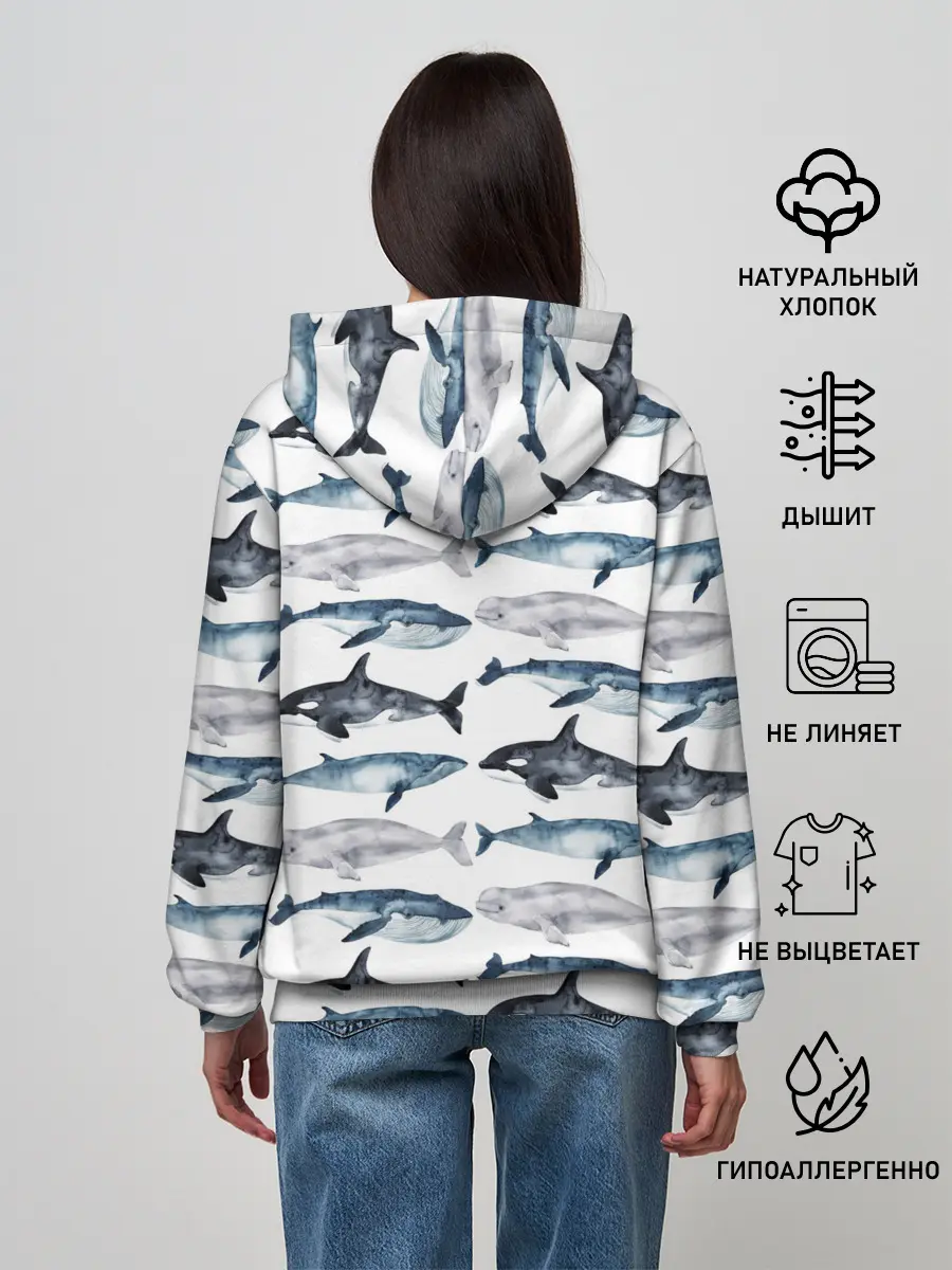 Женское худи / принт с китами