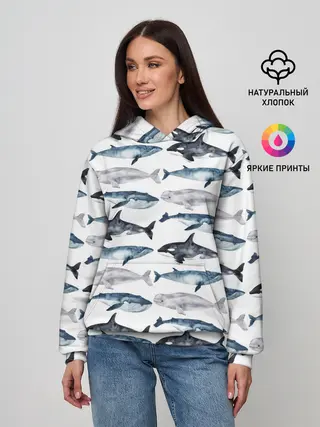 Женское худи / принт с китами