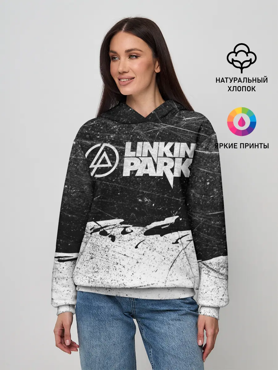 Женское худи / Линкин Парк Лого Рок ЧБ | Linkin Park Rock