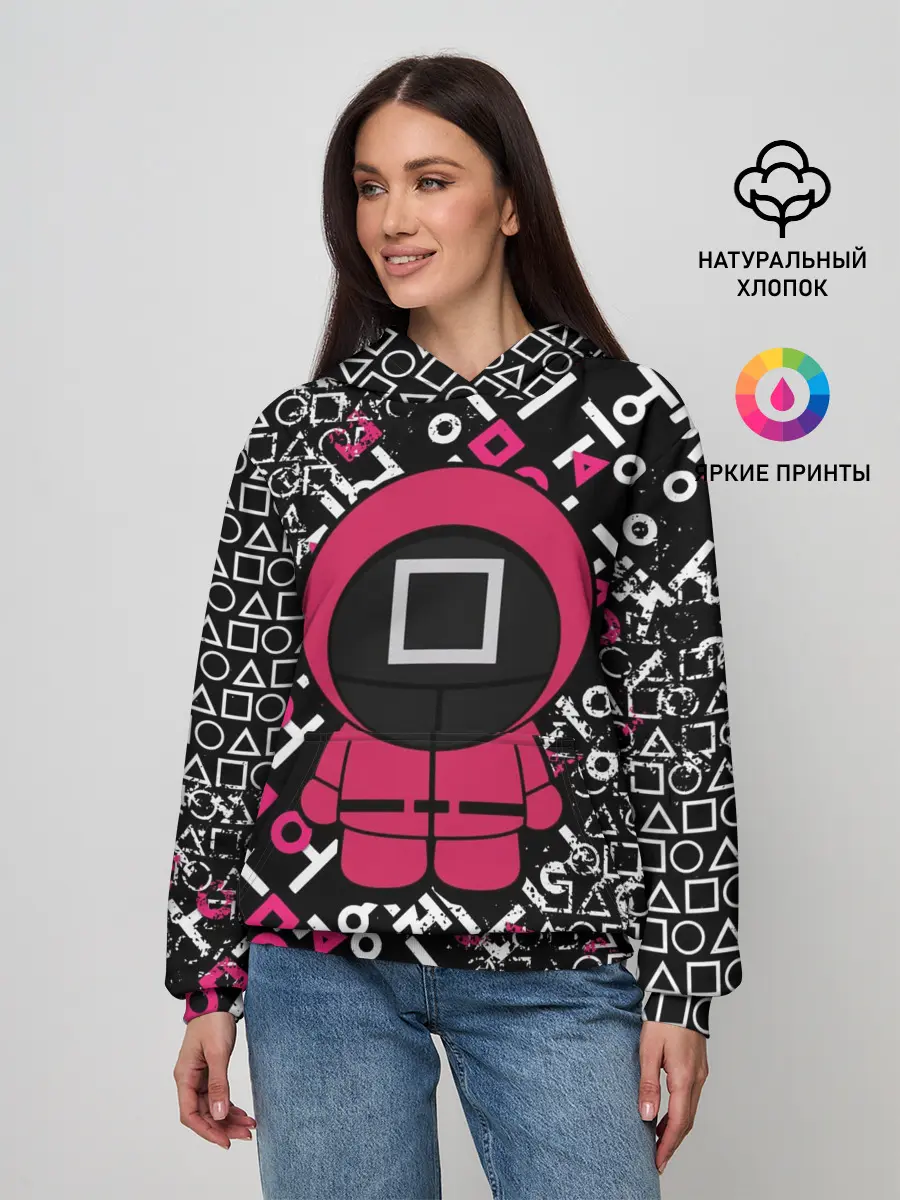 Женское худи / ИГРА В КАЛЬМАРА СТРАЖ КВАДРАТ | SQUID GAME