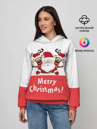 Женское худи / Санта с 2 Оленями