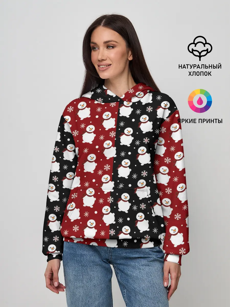 Женское худи / Снеговики, снежинки и снег