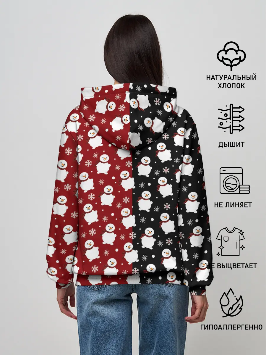 Женское худи / Снеговики, снежинки и снег