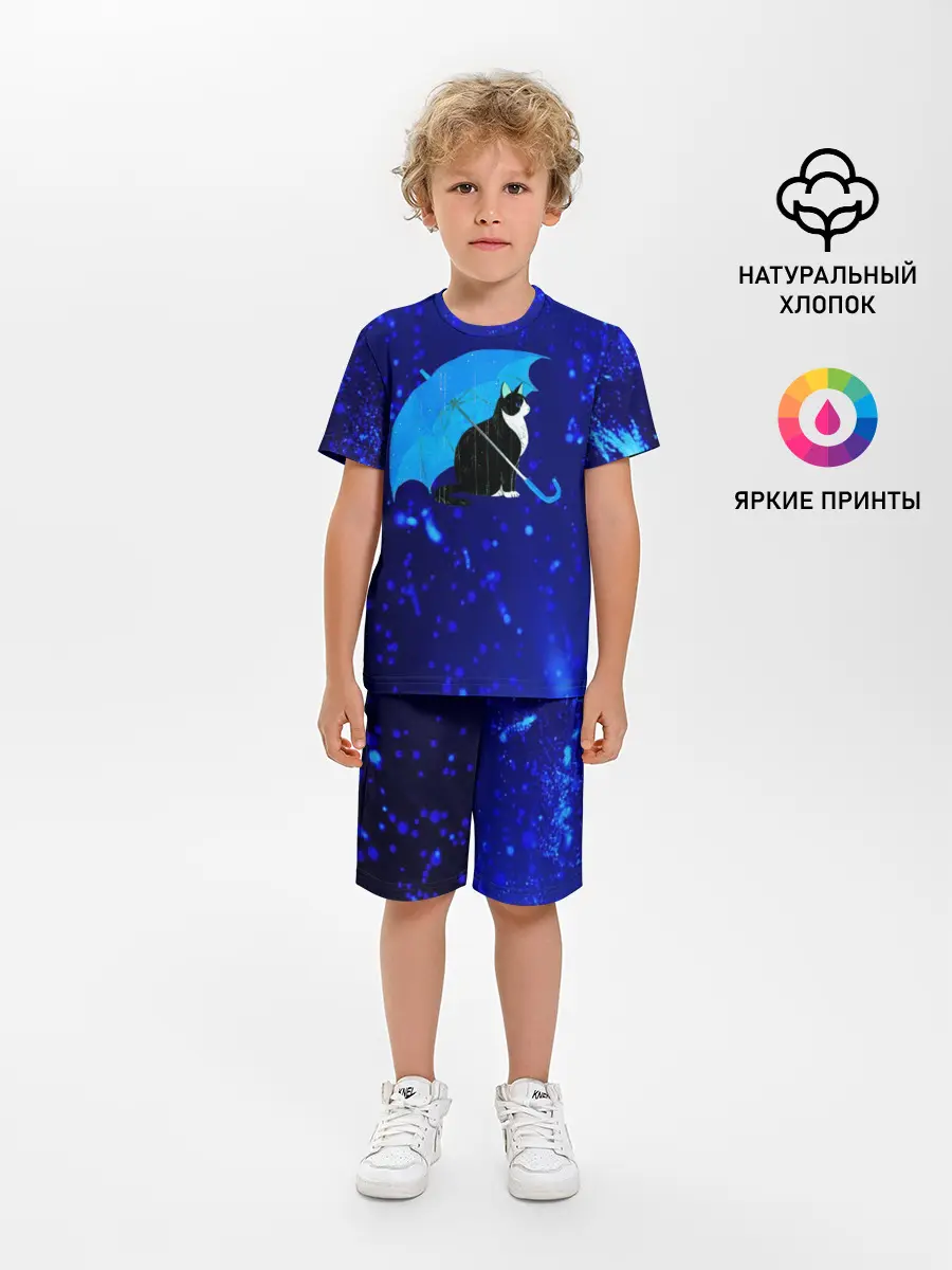 Детская пижама с шортами / Котик под Дождем