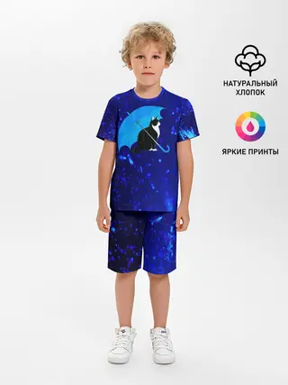 Детская пижама с шортами / Котик под Дождем