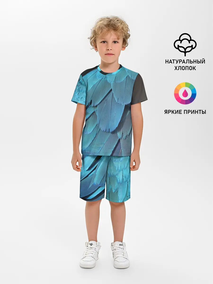 Детская пижама с шортами / Перья попугая