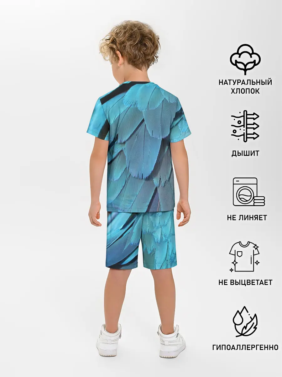 Детская пижама с шортами / Перья попугая