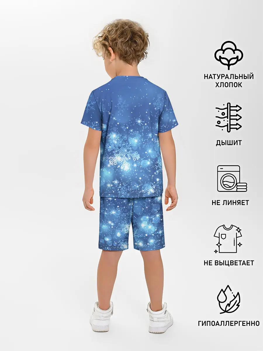 Детская пижама с шортами / Снежинки.