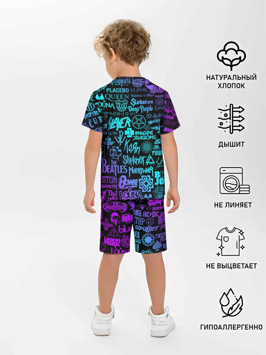 Детская пижама с шортами / ЛОГОТИПЫ РОК ГРУПП НЕОН