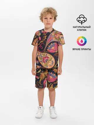 Детская пижама с шортами / РОСПИСЬ ЦВЕТАМИ