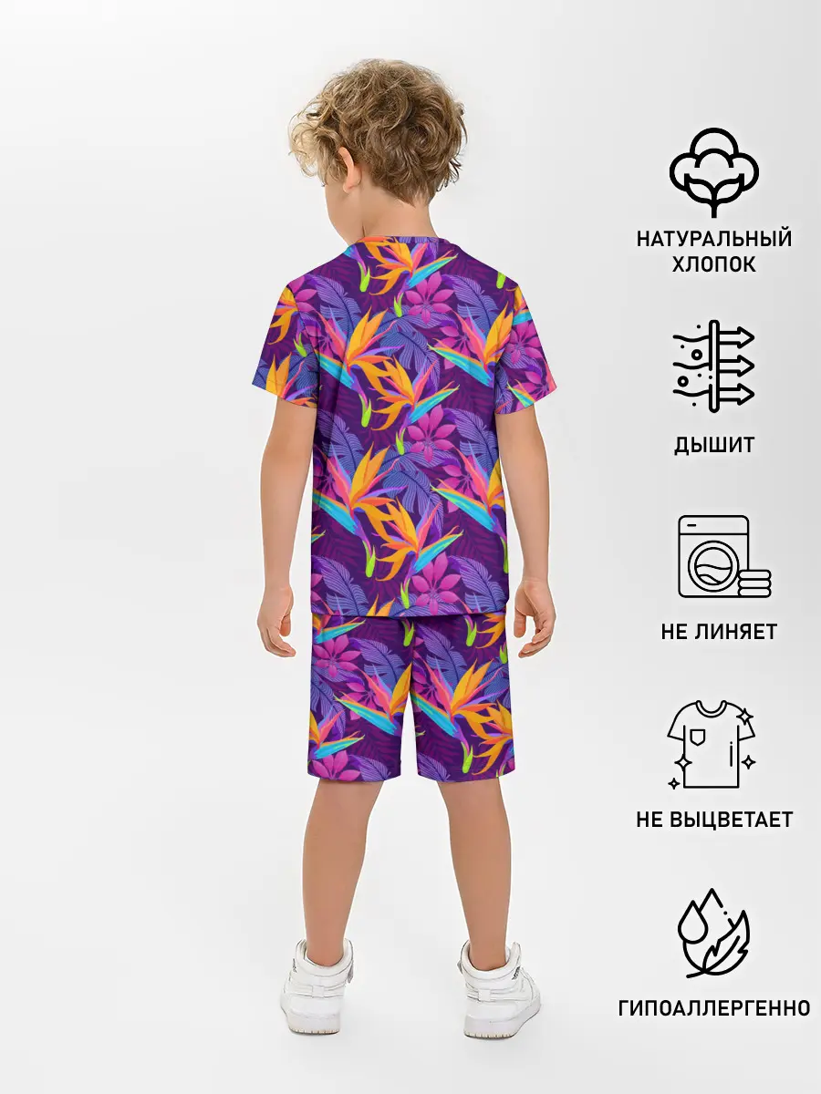 Детская пижама с шортами / Тропические листья