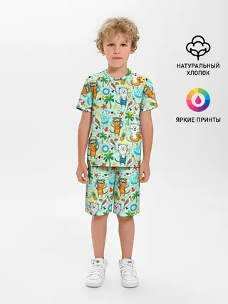 Детская пижама с шортами / Коты на отдыхе