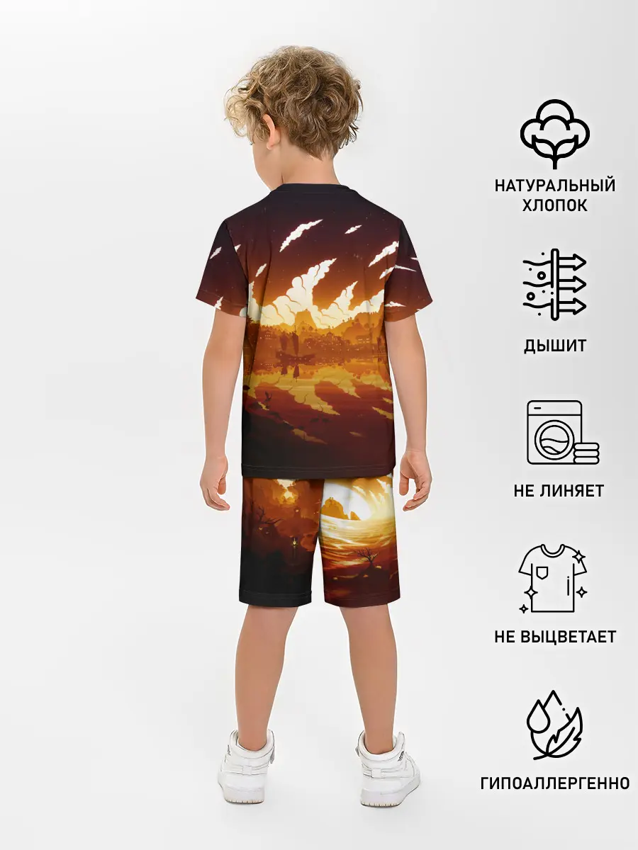 Детская пижама с шортами / Genshin Impact - Закат над Ли Юэ
