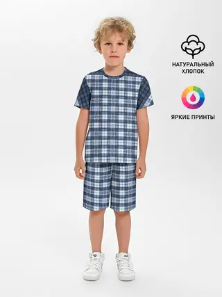 Детская пижама с шортами / Синий узор в клетку