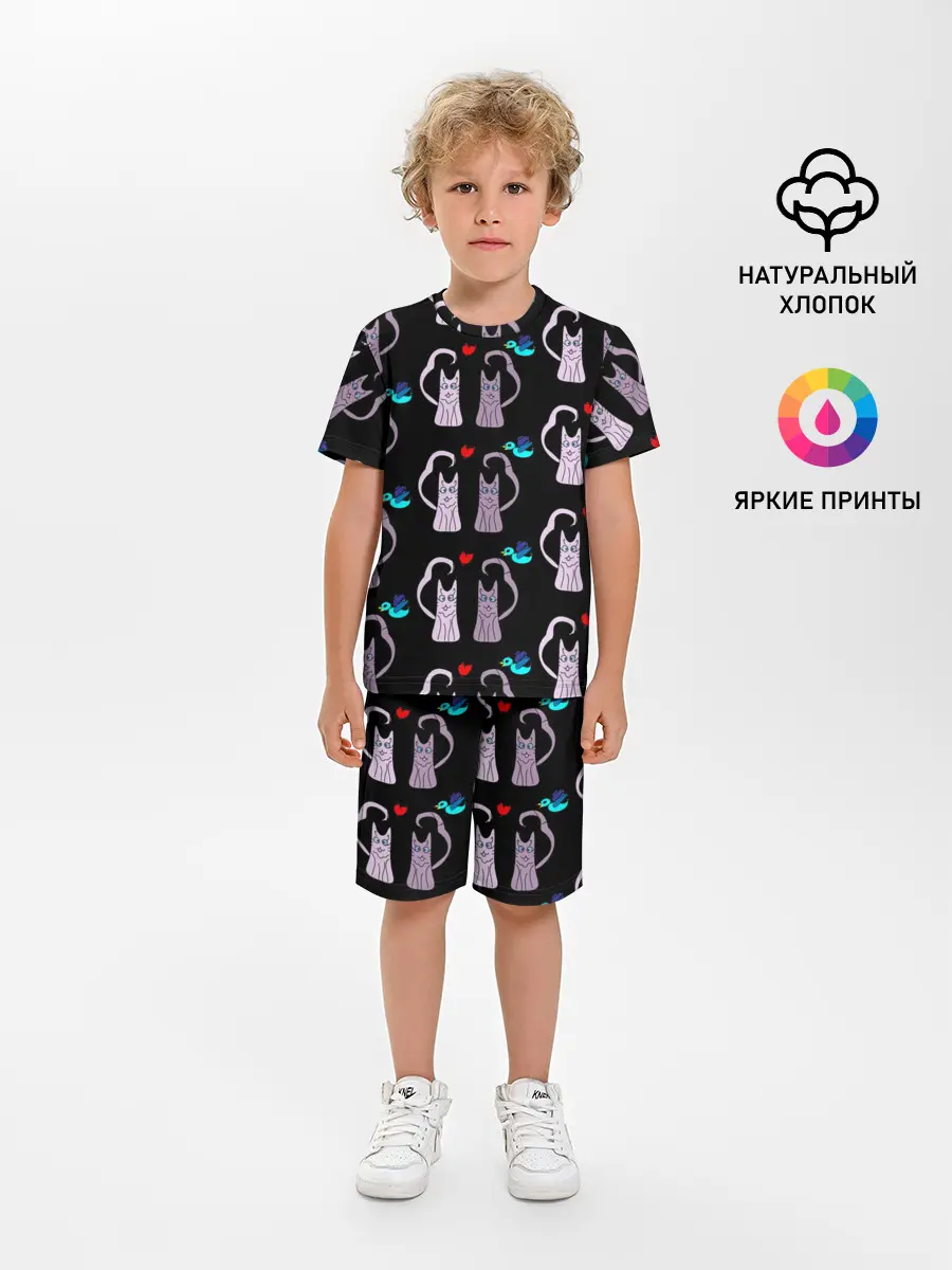 Детская пижама с шортами / Фиолетовые котики