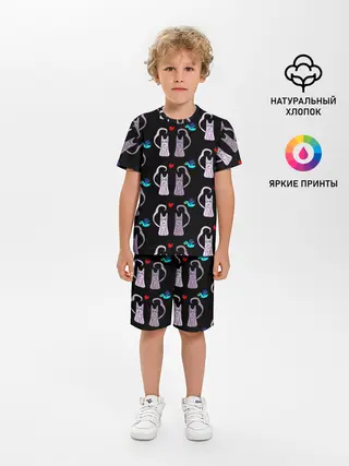 Детская пижама с шортами / Фиолетовые котики