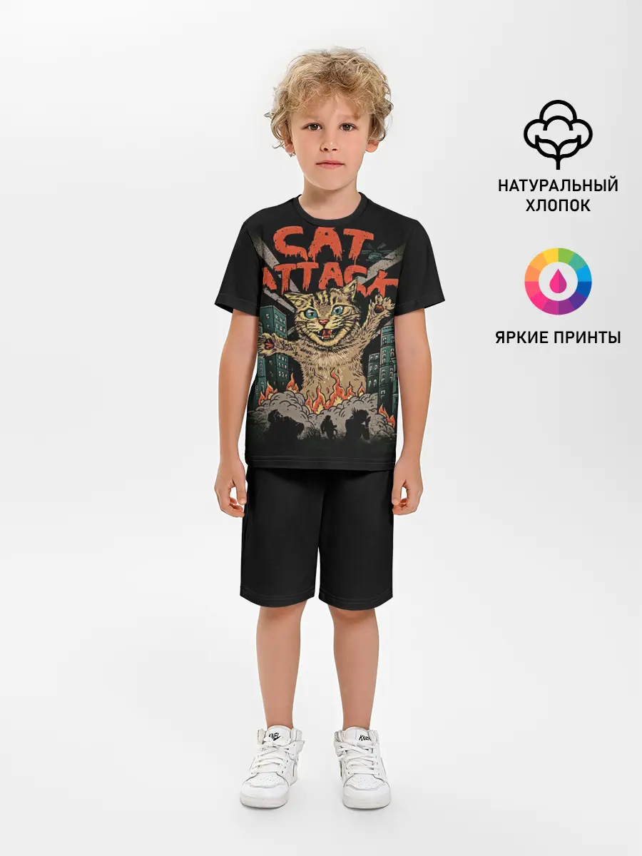 Детская пижама с шортами / Нападение гигантского котика