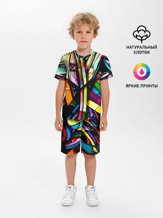 Детская пижама с шортами / Красочное граффити