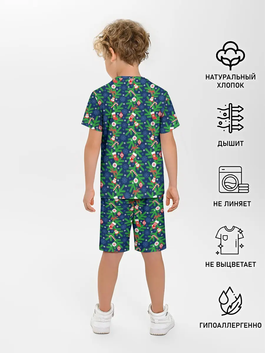 Детская пижама с шортами / Новогодние Игрушки на Ёлке