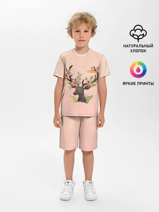 Детская пижама с шортами / олень рога цветы