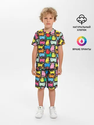 Детская пижама с шортами / Разноцветные котики