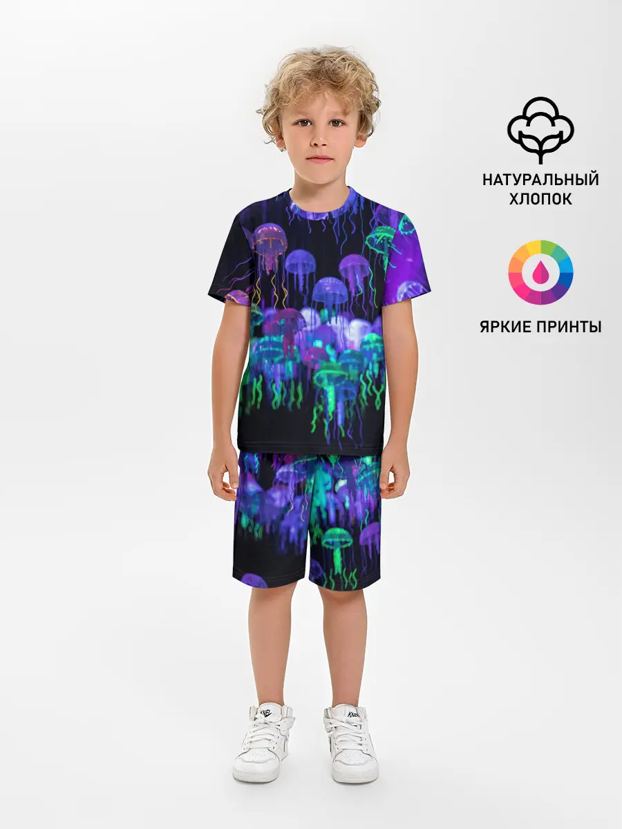 Детская пижама с шортами / Неоновые медузы