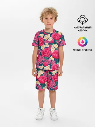 Детская пижама с шортами / Поле роз