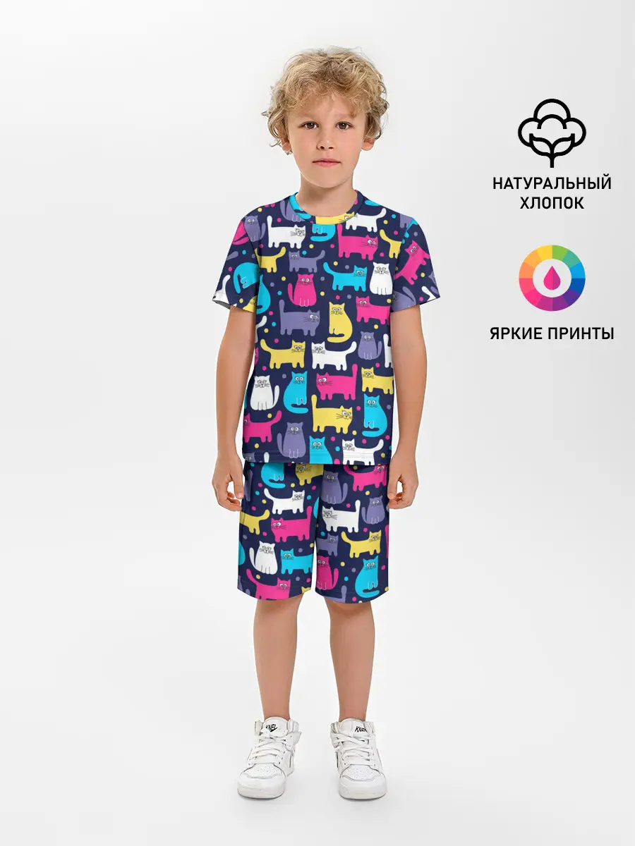 Детская пижама с шортами / Разноцветные котики