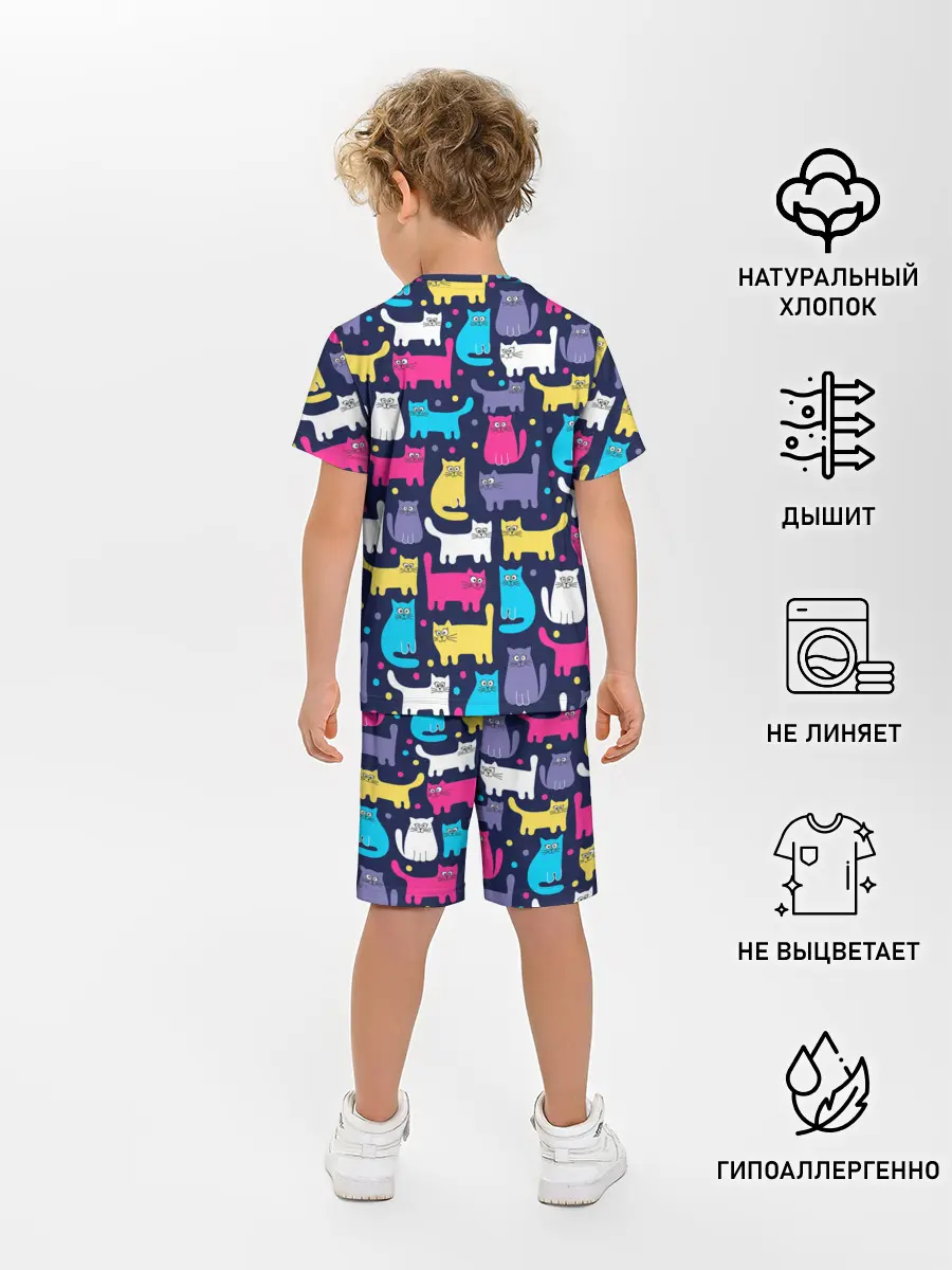 Детская пижама с шортами / Разноцветные котики