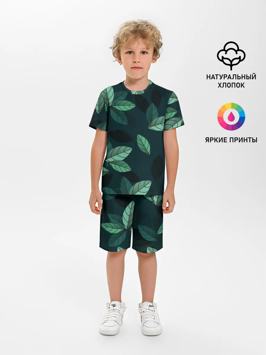 Детская пижама с шортами / Текстура Листья