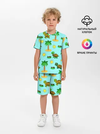 Детская пижама с шортами / черепашки и пальмы