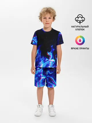 Детская пижама с шортами / СИНИЙ ОГОНЬ ГЛИТЧ | BLUE FIRE GLITCH
