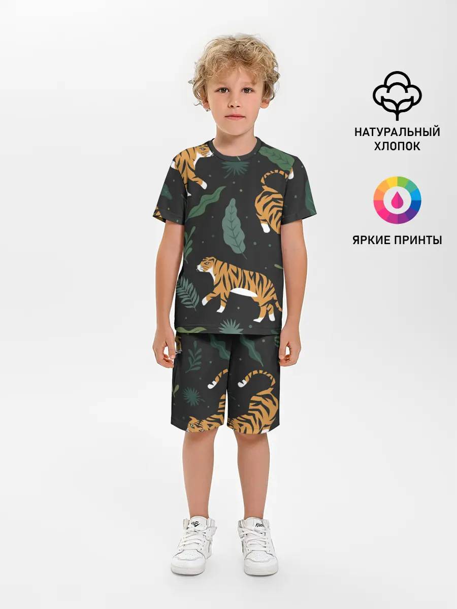 Детская пижама с шортами / Тропический тигр