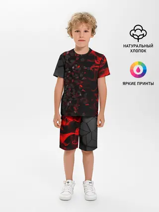 Детская пижама с шортами / 3Д Разлом | 3D Плиты и огонь