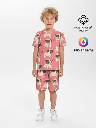 Детская пижама с шортами / Мопсики и Сердечки