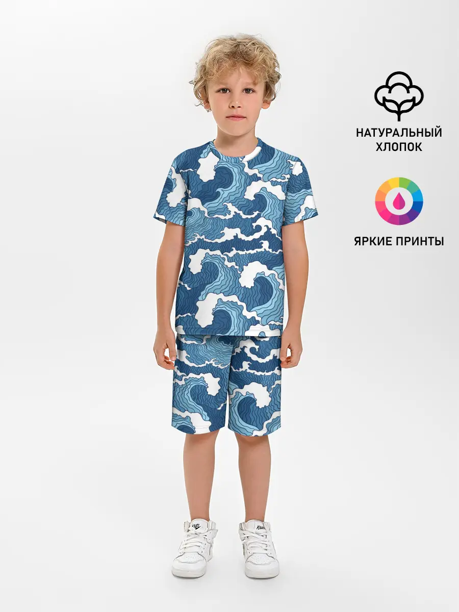 Детская пижама с шортами / Морские волны