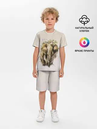 Детская пижама с шортами / акварельный слон брызги