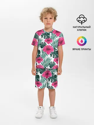 Детская пижама с шортами / Гавайский гибискус