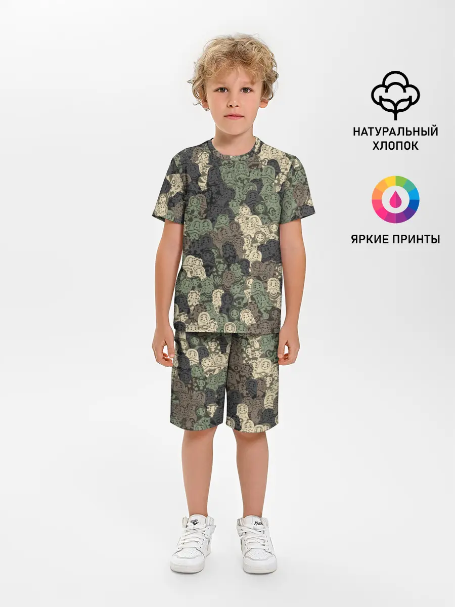 Детская пижама с шортами / Камуфляж из матрёшек